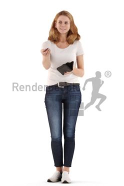 3d people casual, white 3d woman standing and paying