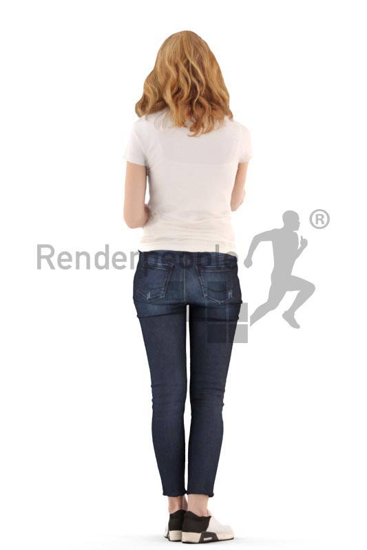 3d people casual, white 3d woman standing and paying