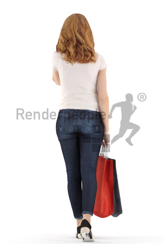 3d people casual, white 3d woman walking, shopping and calling