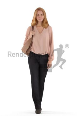 3d people business, white 3d woman walking and talking