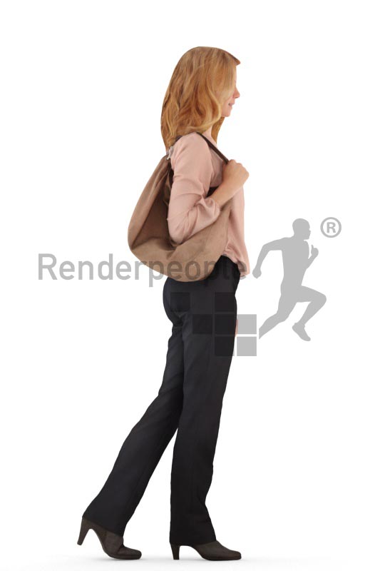 3d people business, white 3d woman walking and talking
