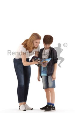 3d people. casual, mother and son standing