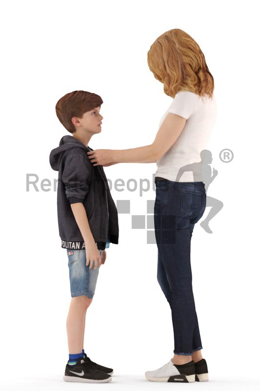 3d people. casual, mother and son standing