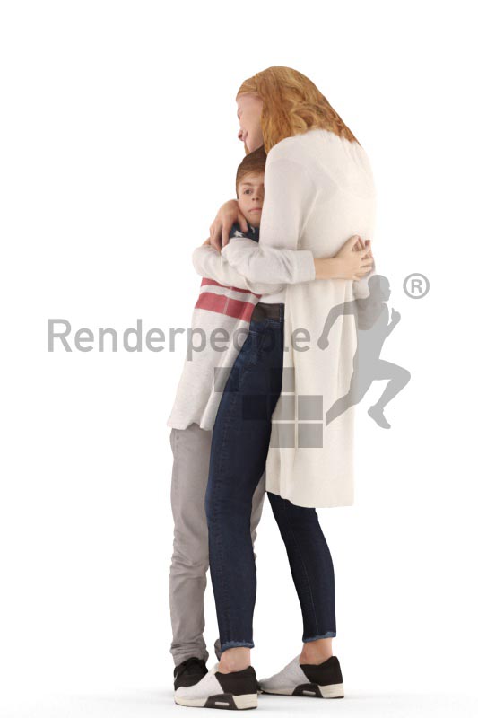 3d people. casual, mother and son hugging
