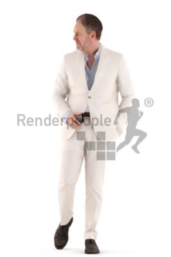 3d people event, man walking with his mobile in the hand