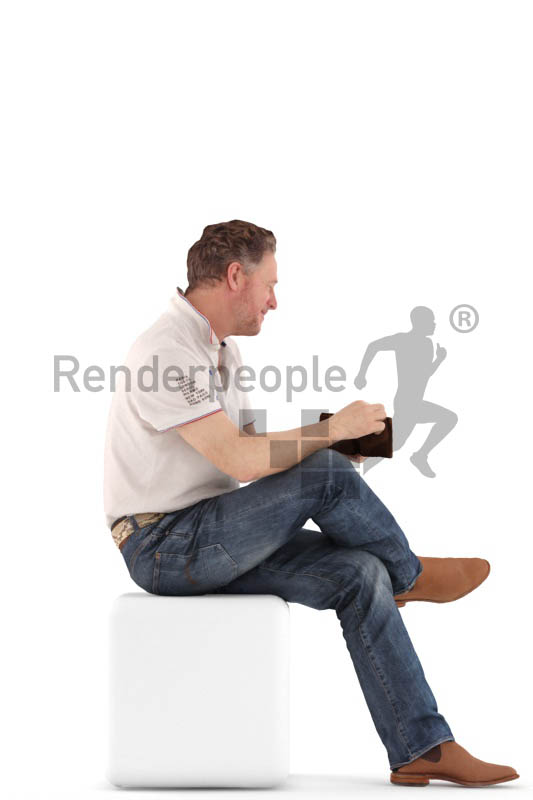 3d people casual, mam sitting, looking in his wallet