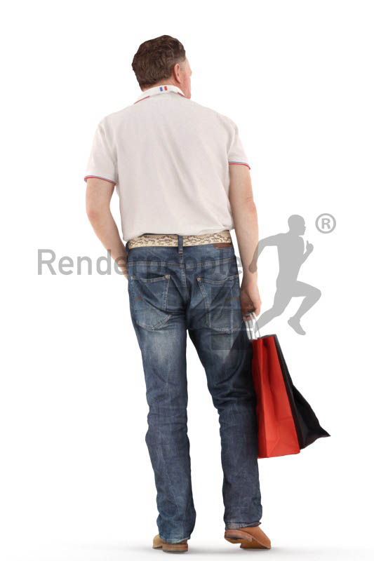 3d people casual, man walking with shopping bags