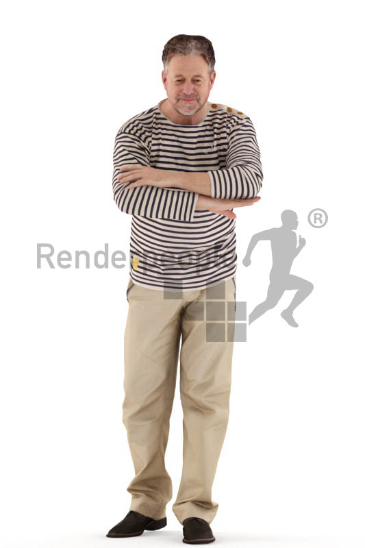3d people casual, man standing, leaning forward