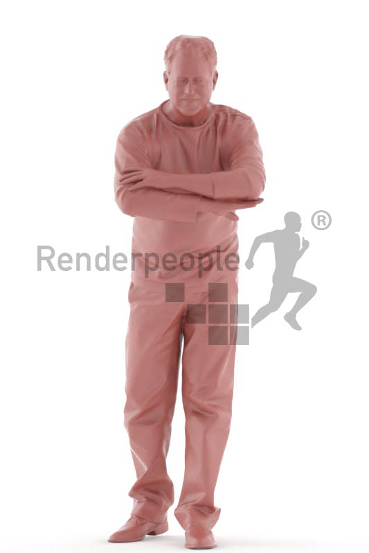 3d people casual, man standing, leaning forward