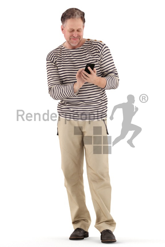3d people casual, man standing, typing on his phone