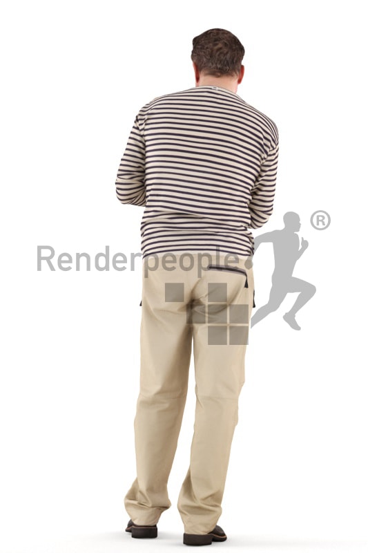 3d people casual, man standing, typing on his phone