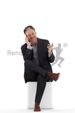 3d people business, man sitting and calling