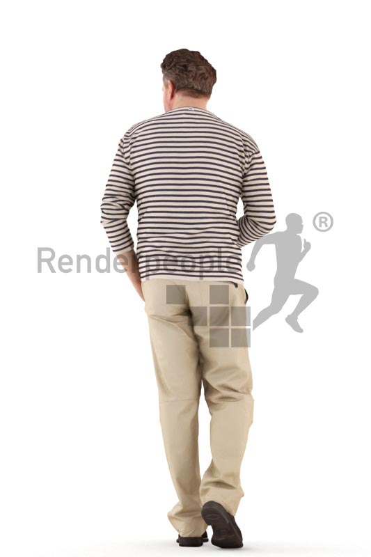 3d people casual, man walking and drinking coffee