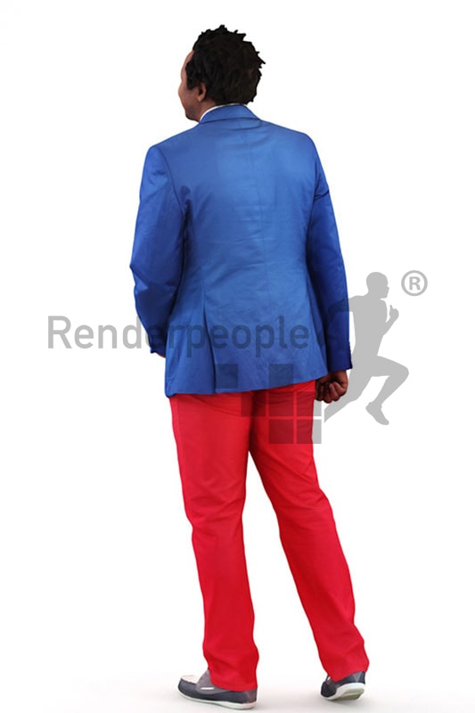 3d people casual, black 3d man wearing standing and observing