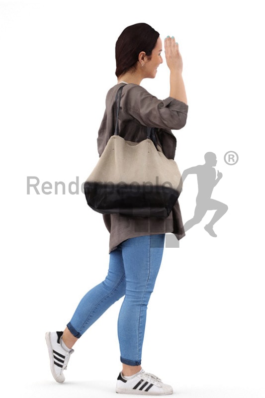 3d people casual, middle eastern 3d woman walking and waving