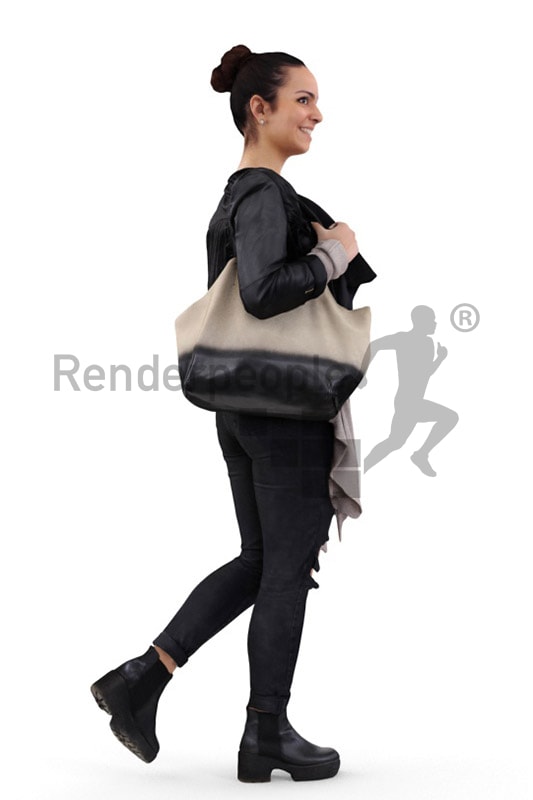 3d people shopping, middle eastern 3d woman carrying a bag walking
