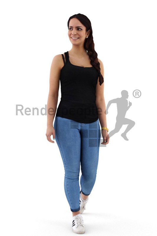 3d people casual, middle eastern 3d woman walking and smiling
