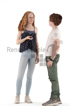 3d people casual, white 3d kids standing and talking