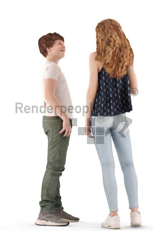 3d people casual, white 3d kids standing and talking