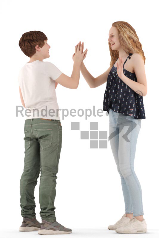 3d people casual, white 3d kids standing and playing