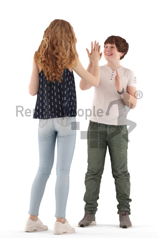 3d people casual, white 3d kids standing and playing