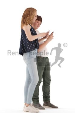 3d people casual, white 3d kids standing and playing with their phones