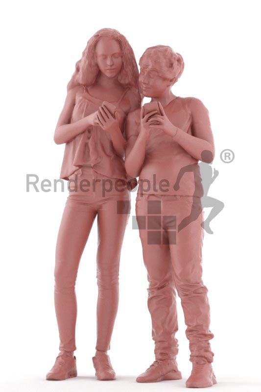 3d people casual, white 3d kids standing and playing with their phones