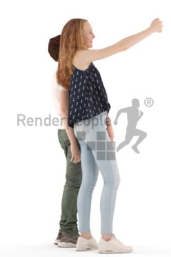 3d people casual, white 3d kids standing and taking a selfie