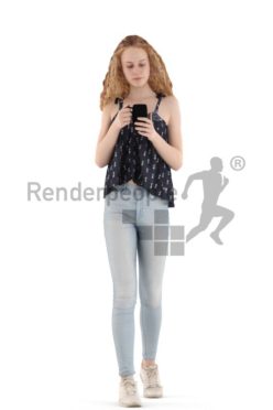 3d people kids, white 3d child walking with a cup