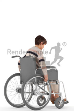 3d people casual, eldery white 3d woman sitting on her wheelchair