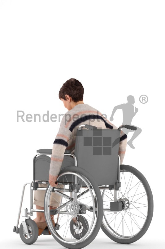 3d people casual, eldery white 3d woman sitting on her wheelchair