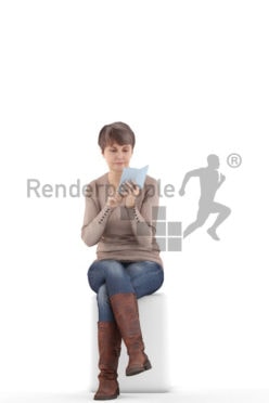 3d people casual best ager woman sitting and typing on her phone