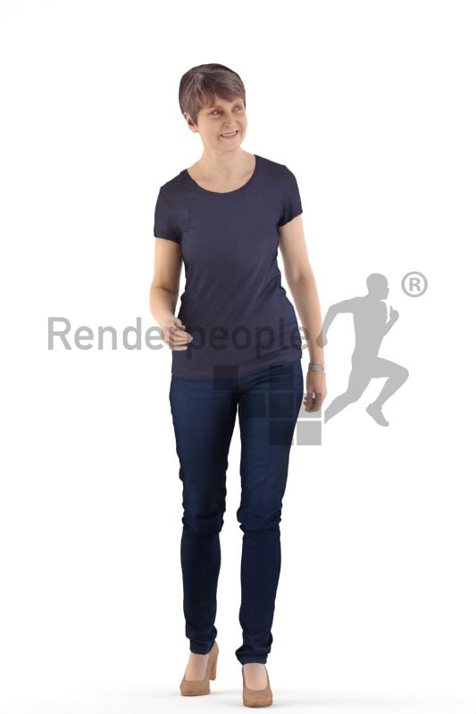 3d people casual. best ager woman walking and smiling