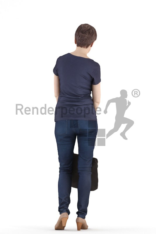 3d people casual. best ager woman standing and holding her bag