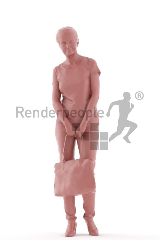 3d people casual. best ager woman standing and holding her bag