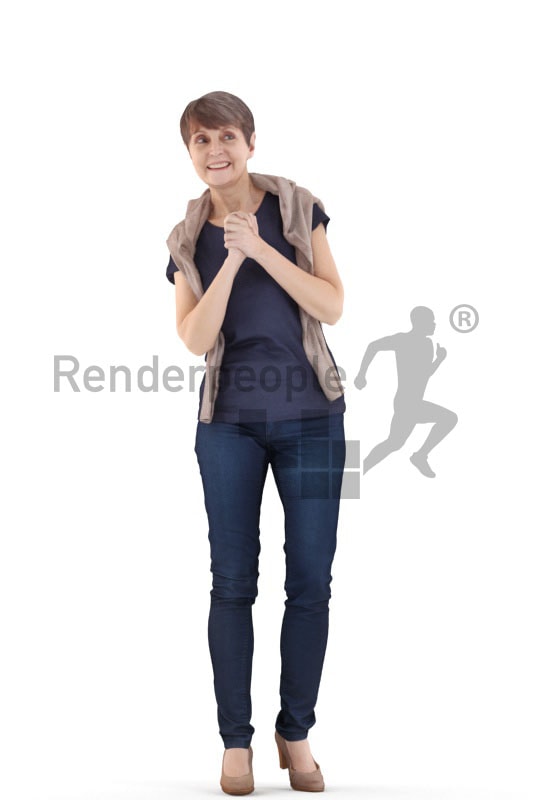 3d people casual. best ager woman standing and holding her hands