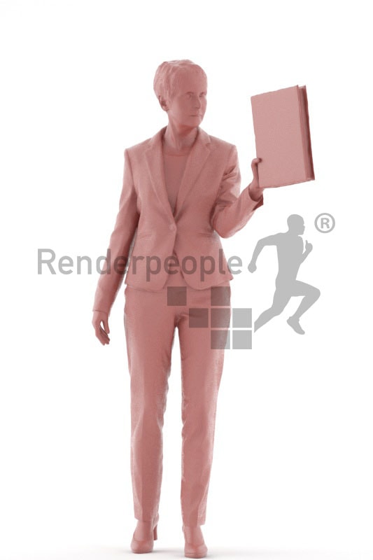 3d people business. best ager woman standing and holding a folder