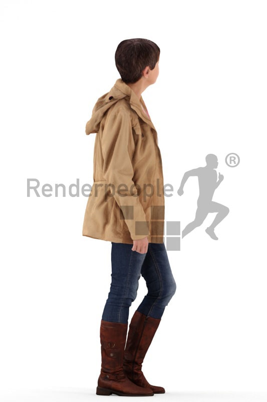 3d people casual, best ager woman standing and wearing a coat