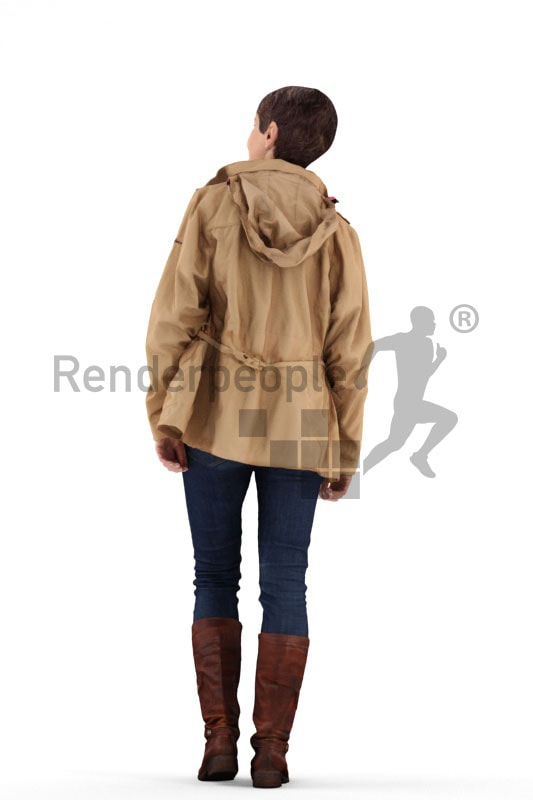 3d people casual, best ager woman standing and wearing a coat