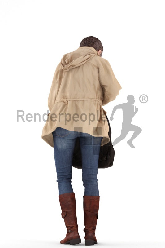 3d people casual, best ager woman standing and holding a bag