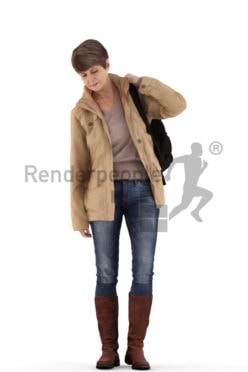 3d people casual, best ager woman standing and holding a bag