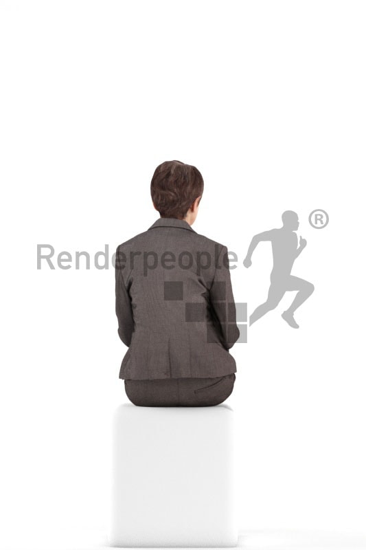 3d people business. best ager woman sitting and holding a cup