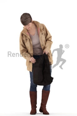 3d people casual, best ager woman standing and searching a bag