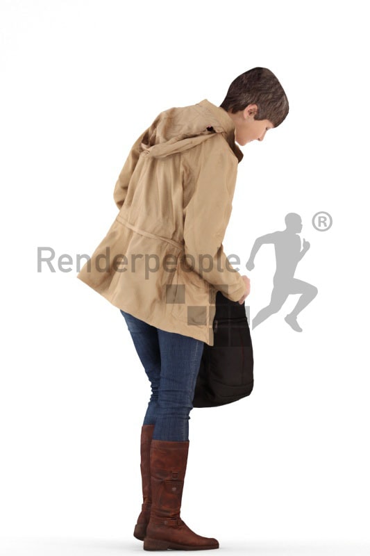 3d people casual, best ager woman standing and searching a bag