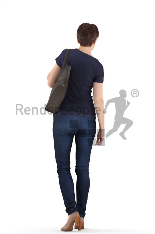 3d people casual, best ager woman walking and holding a bag