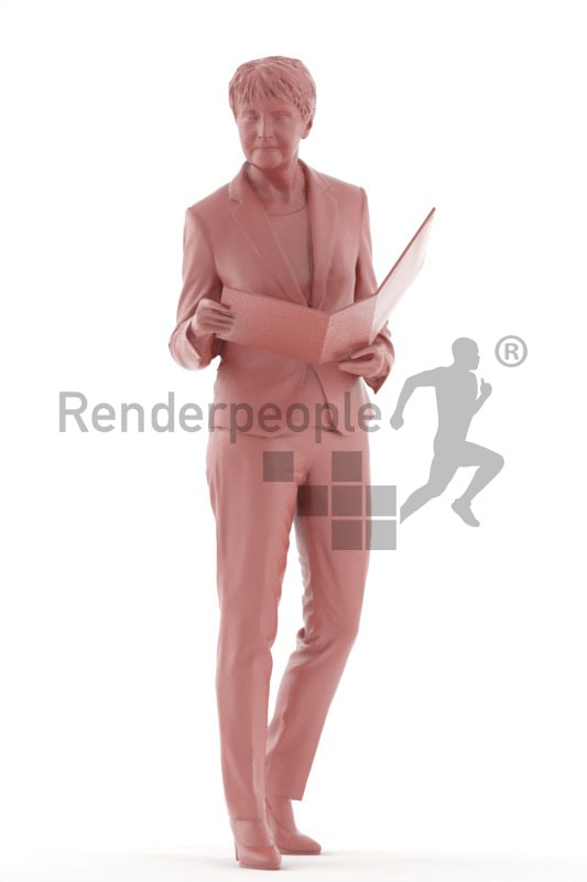 3d people business, best ager woman holding a folder and talking