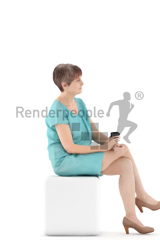 3d people casual. best ager woman sitting with a cup in her hand