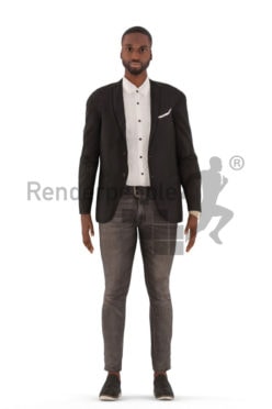 Animated 3D People model for Unreal Engine and Unity – black man, event, suit, standing