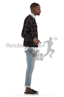 3d people casual, black 3d man standing and grabbing the handrail