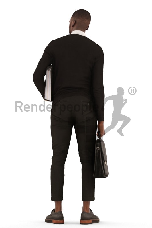 3d people business, black 3d man standing with a suitcase and folder